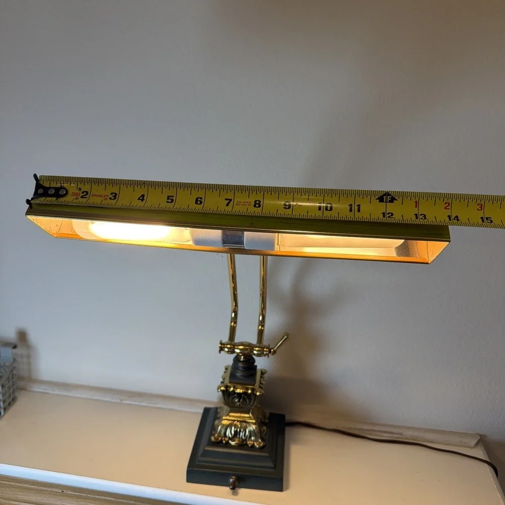 House of Troy Desk Piano Ornate Brass Lamp Heavy Green Base Rare 14
